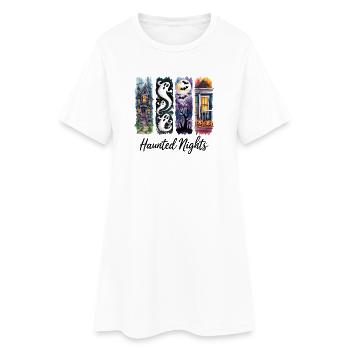 Spuknächte Gruselige Halloween-Häuser & Geister - Frauen T-Shirt-Kleid - Weiß - Vorne