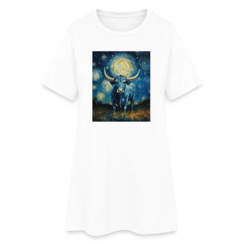 Vache Vaches Taureau Style Van Gogh Étoilé - Robe T-shirt Femme - blanc - Devant