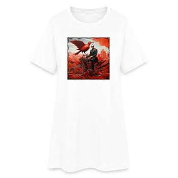 Man Surreal Bicycle with red bird and landscape - Women’s T-Shirt Dress - white - Front