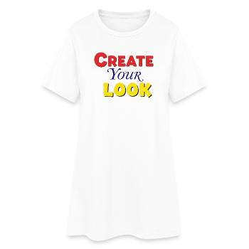 Lebendiges, farbenfrohes, kreatives Textdesign - Frauen T-Shirt-Kleid - Weiß - Vorne