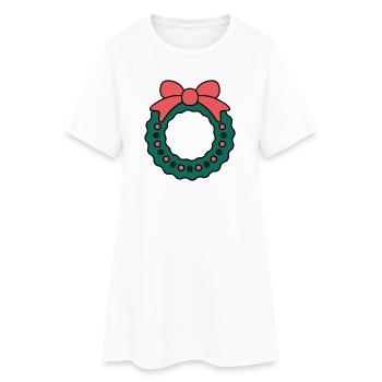 Kranz zu Weihnachten - Frauen T-Shirt-Kleid - Weiß - Vorne