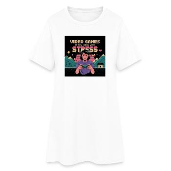 Lustiger Gamer-Stressabbau-Spruch - Frauen T-Shirt-Kleid - Weiß - Vorne