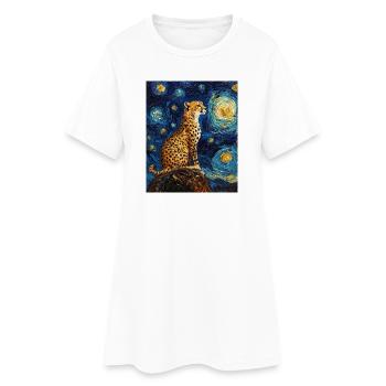 Guépard Léopard Style Van Gogh Étoilé - Robe T-shirt Femme - blanc - Devant
