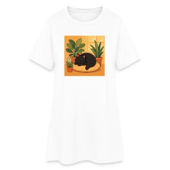 Repos pour chat douillet avec des plantes - Robe T-shirt Femme - blanc - Devant