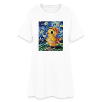 Poussin Poulet Coq Style Van Gogh Étoilé - Robe T-shirt Femme - blanc - Devant