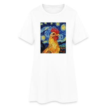 Poulet Coq Poulets Style Van Gogh Étoilé - Robe T-shirt Femme - blanc - Devant