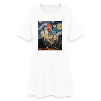 Poulet Coq Poulets Style Van Gogh Étoilé - Robe T-shirt Femme - blanc - Devant