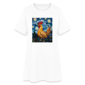Poulet Coq Poulets Style Van Gogh Étoilé - Robe T-shirt Femme - blanc - Devant