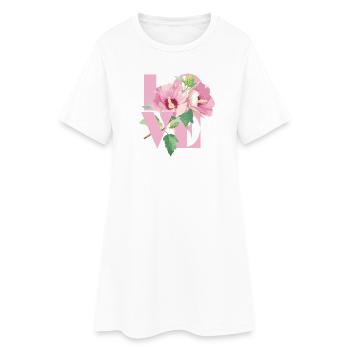 Lebendiges Hibiskus-Blumenherz-Design - Frauen T-Shirt-Kleid - Weiß - Vorne