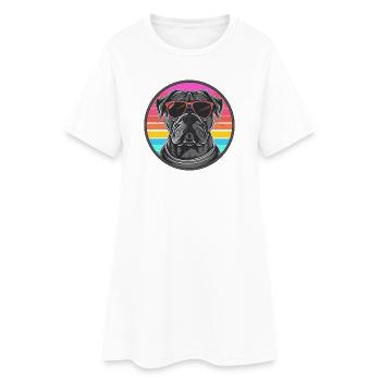 Stylischer Bulldog mit Sonnenbrille - Frauen T-Shirt-Kleid - Weiß - Vorne