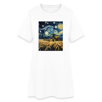 moissonneuse-batteuse fermier style van gogh étoilé - Robe T-shirt Femme - blanc - Devant