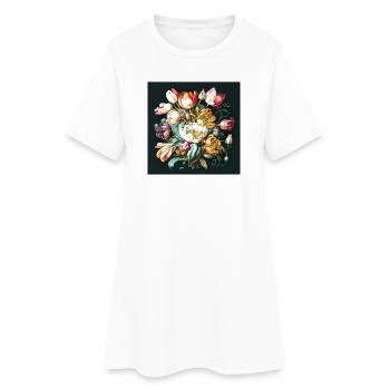 Blumenstrauß in Ölmalerei-Ästhetik alter Meister - Frauen T-Shirt-Kleid - Weiß - Vorne
