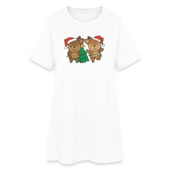 Cerf Noël Hiver Animaux Cerf - Robe T-shirt Femme - blanc - Devant