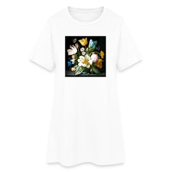Mer de fleurs avec des papillons baroque flamand - Robe T-shirt Femme - blanc - Devant