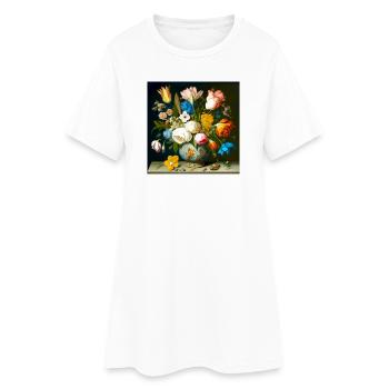 Elegant flower vase colorful flowers Flemish - Women’s T-Shirt Dress - white - Front