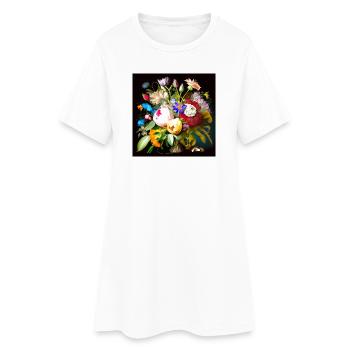 Colorful bouquet on black Flemish - Women’s T-Shirt Dress - white - Front
