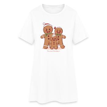 Sweet Holidays – Lebkuchenfamilie Xmas Design - Frauen T-Shirt-Kleid - Weiß - Vorne