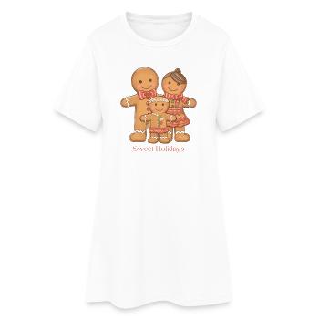 Sweet Holidays – Lebkuchenfamilie Xmas Vibes - Frauen T-Shirt-Kleid - Weiß - Vorne