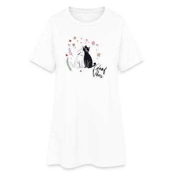 Chats joueurs avec des cœurs et des fleurs - Robe T-shirt Femme - blanc - Devant