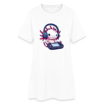 Axolotl with headphones and gaming controller - Women’s T-Shirt Dress - white - Front