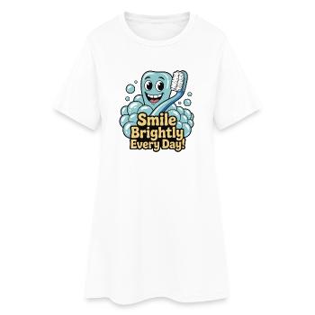 Dent heureuse avec sourire éclatant et dentifrice - Robe T-shirt Femme - blanc - Devant