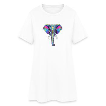 Buntes Elefantenporträt mit geometrischem Muster - Frauen T-Shirt-Kleid - Weiß - Vorne