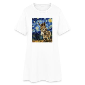 Esel Donkey Van Gogh Style Starry Night - Frauen T-Shirt-Kleid - Weiß - Vorne
