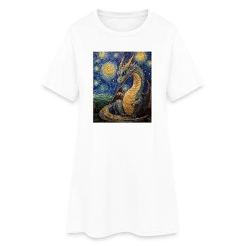 Drache Drachen Dragon Van Gogh Style Starry Night - Women’s T-Shirt Dress - white - Front