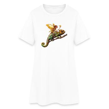 Magical elf rider on chameleon - Women’s T-Shirt Dress - white - Front