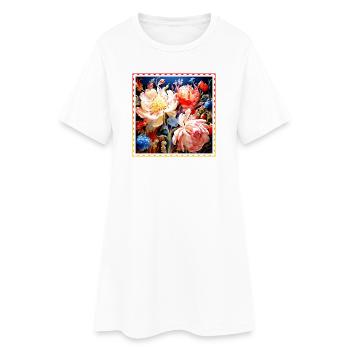 Vivid floral composition on dark background - Women’s T-Shirt Dress - white - Front