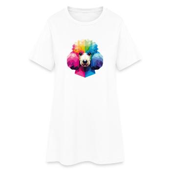 Bunter geometrischer Pudel im polygonalen Stil - Frauen T-Shirt-Kleid - Weiß - Vorne