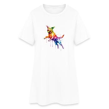 Regenbogen Labrador mit Tennisball - Frauen T-Shirt-Kleid - Weiß - Vorne