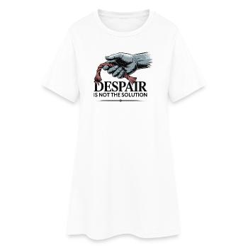 Elastische Hand, die ausgefranstes Seil hält - Frauen T-Shirt-Kleid - Weiß - Vorne