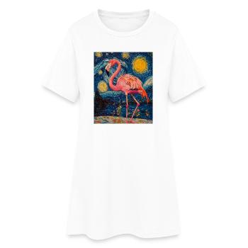 Flamingo Van Gogh Style Starry Night - Women’s T-Shirt Dress - white - Front