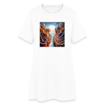 Paysage futuriste avec des chemins colorés surréalistes - Robe T-shirt Femme - blanc - Devant