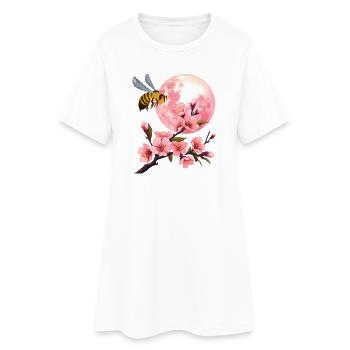 Lune et cerisier en fleurs - Robe T-shirt Femme - blanc - Devant