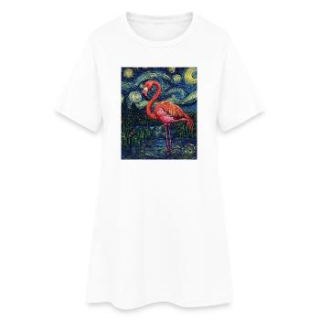 Flamingo Van Gogh Style Starry Night - Women’s T-Shirt Dress - white - Front