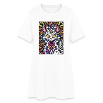 Chat En Vitrail Mosaïque - Robe T-shirt Femme - blanc - Devant