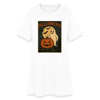 Halloween Ghost with Pumpkin - Women’s T-Shirt Dress - white - Front