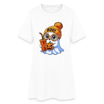 Kleines Halloween-Geist mit Kürbis Party Kostüm - Frauen T-Shirt-Kleid - Weiß - Vorne