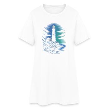 Lighthouse on the rocky coastal path - Women’s T-Shirt Dress - white - Front