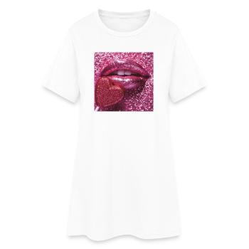 Lèvres glitter rose et cœur en sucre - Robe T-shirt Femme - blanc - Devant