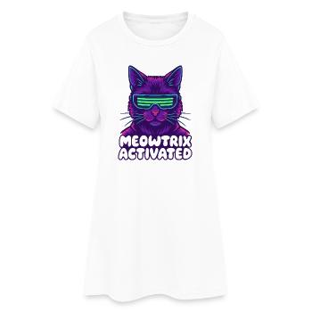 Meowtrix Activated Neon Cat - Frauen T-Shirt-Kleid - Weiß - Vorne