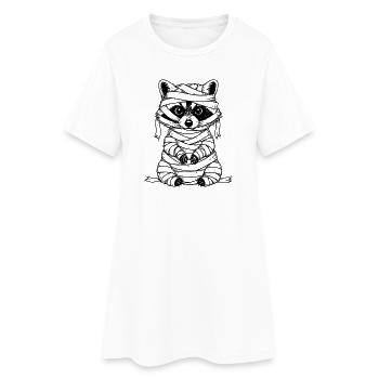 Funny raccoon in mummy costume illustration - Women’s T-Shirt Dress - white - Front