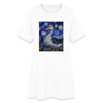 Goose Duck Bird Van Gogh Style Starry Night - Women’s T-Shirt Dress - white - Front