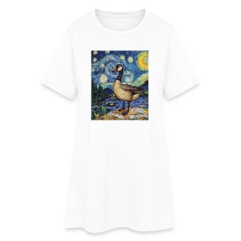 Goose Duck Bird Van Gogh Style Starry Night - Women’s T-Shirt Dress - white - Front