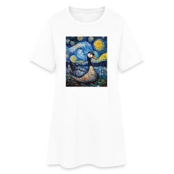 Goose Duck Bird Van Gogh Style Starry Night - Women’s T-Shirt Dress - white - Front