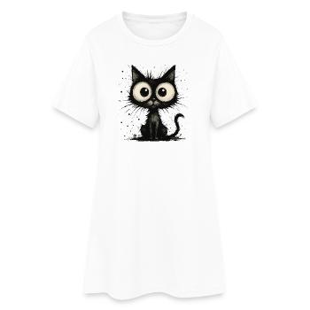 Lustige schwarze Katze mit großen Augen – splash - Frauen T-Shirt-Kleid - Weiß - Vorne