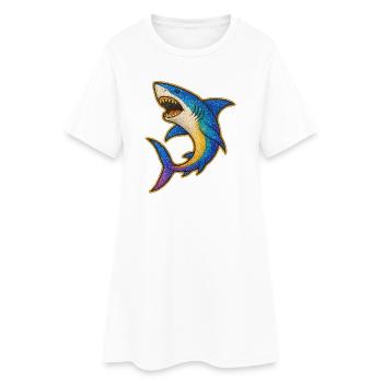 Requin | Requin arc-en-ciel Patch Art - Robe T-shirt Femme - blanc - Devant