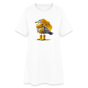 Mouette avec parapluie jaune et bottes - Robe T-shirt Femme - blanc - Devant